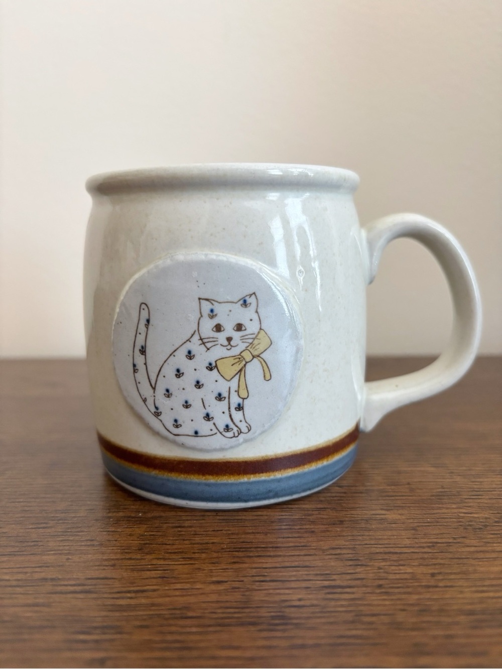 Vintage Otagiri Floral Kitten with Yellow Bow Stoneware Mug